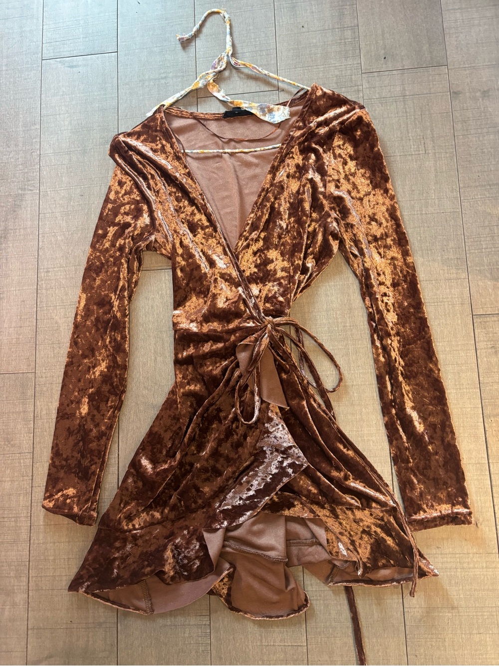 ♠️5/$25♠️Velvet Wrap Mini Dress in Brown